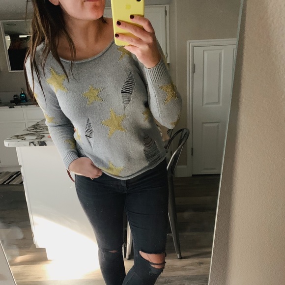 Love Tree Sweaters - Gold star distressed sweater